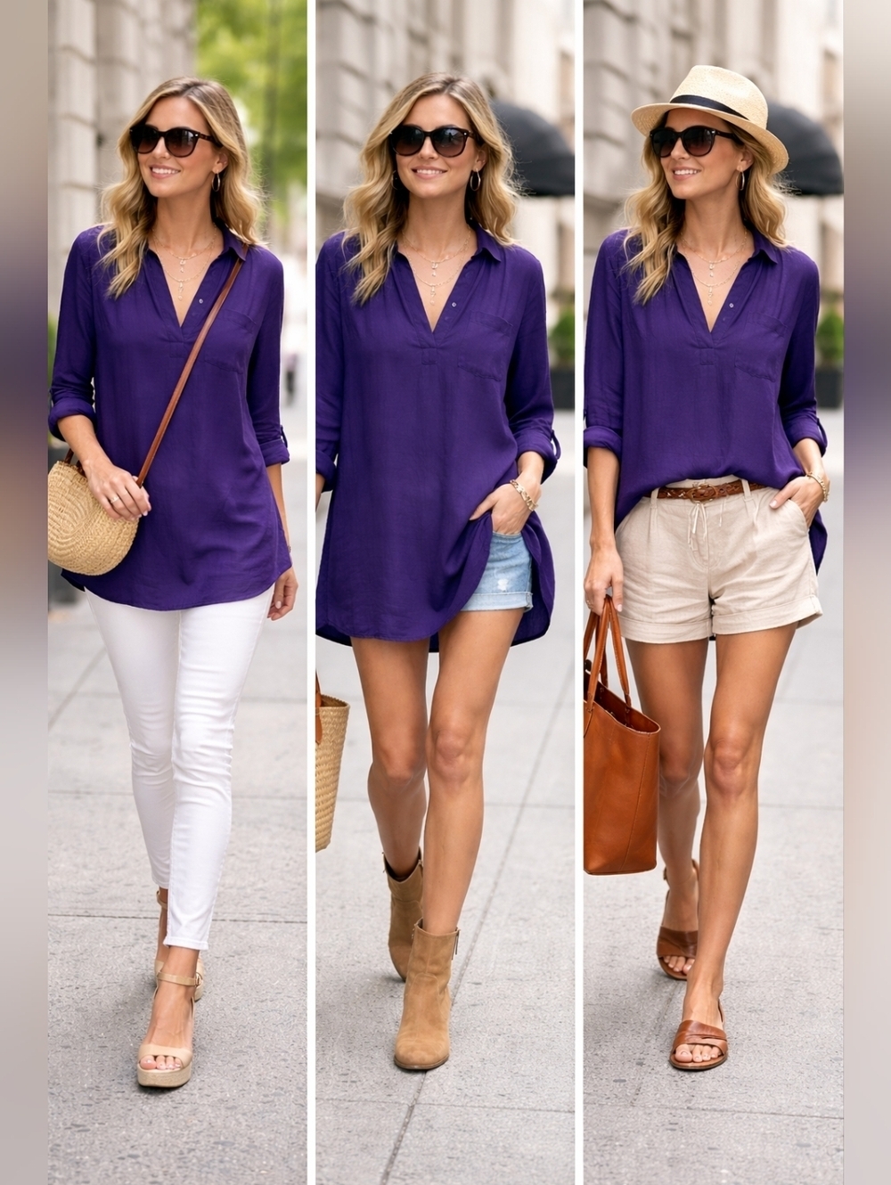 Sparkle & Fade Deep Purple V-Neck Tunic Top 100% Rayon Size M
